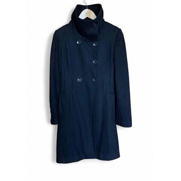 GUESS Vintage Wool Blend Double-Breasted Pea Coat Women’s Size S Black Y2K - Picture 2 of 6